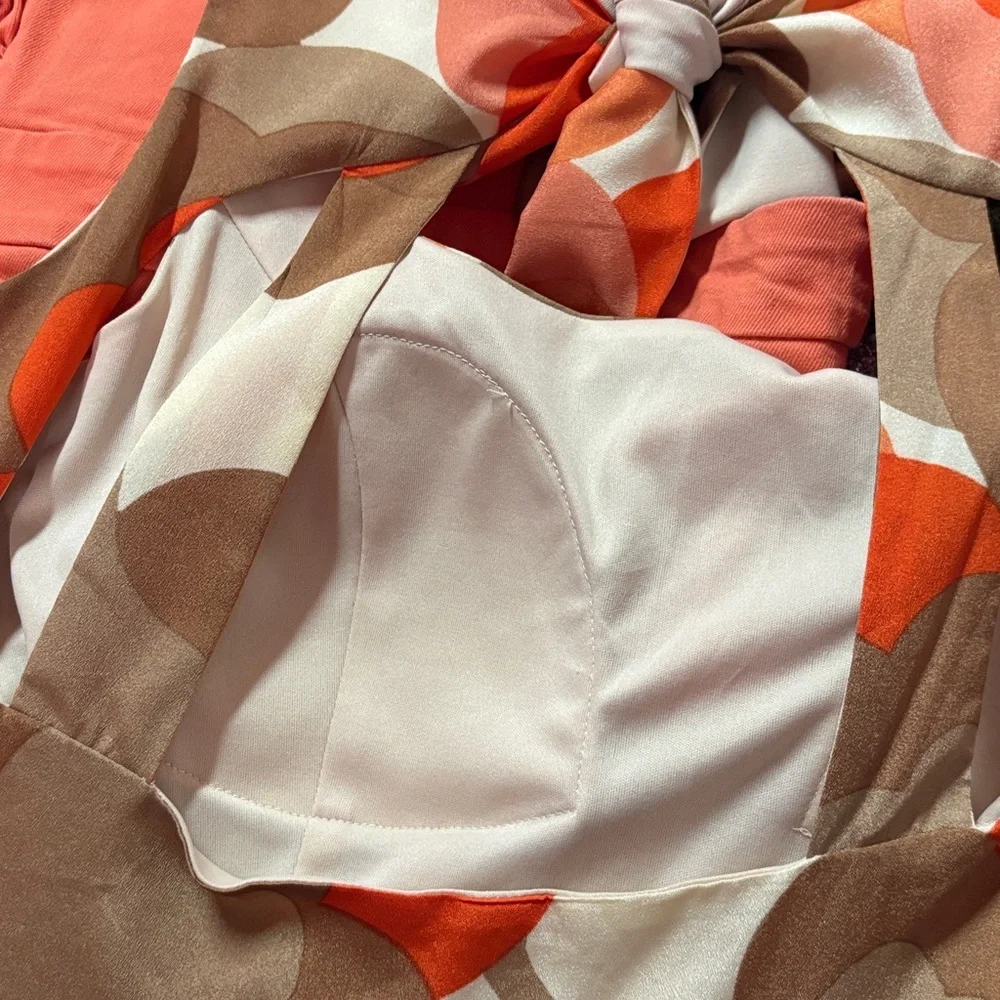 Judith March Floral Retro Mini Sundress Orange Pink Large EUC - Picture 6 of 13